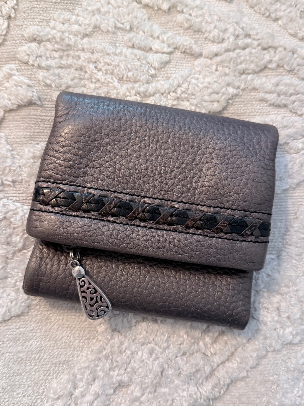 Brighton Metallic Taupe Grey Leather Wallet trifold